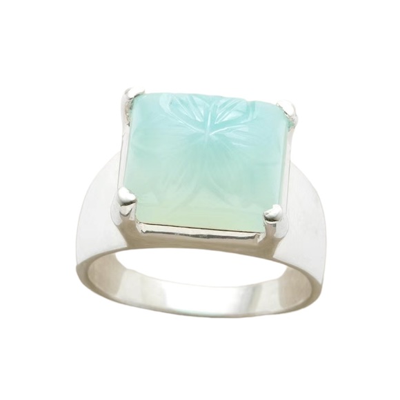 Sterling Silver Ring with Pale Green Square Stone - Picture 1 of 6